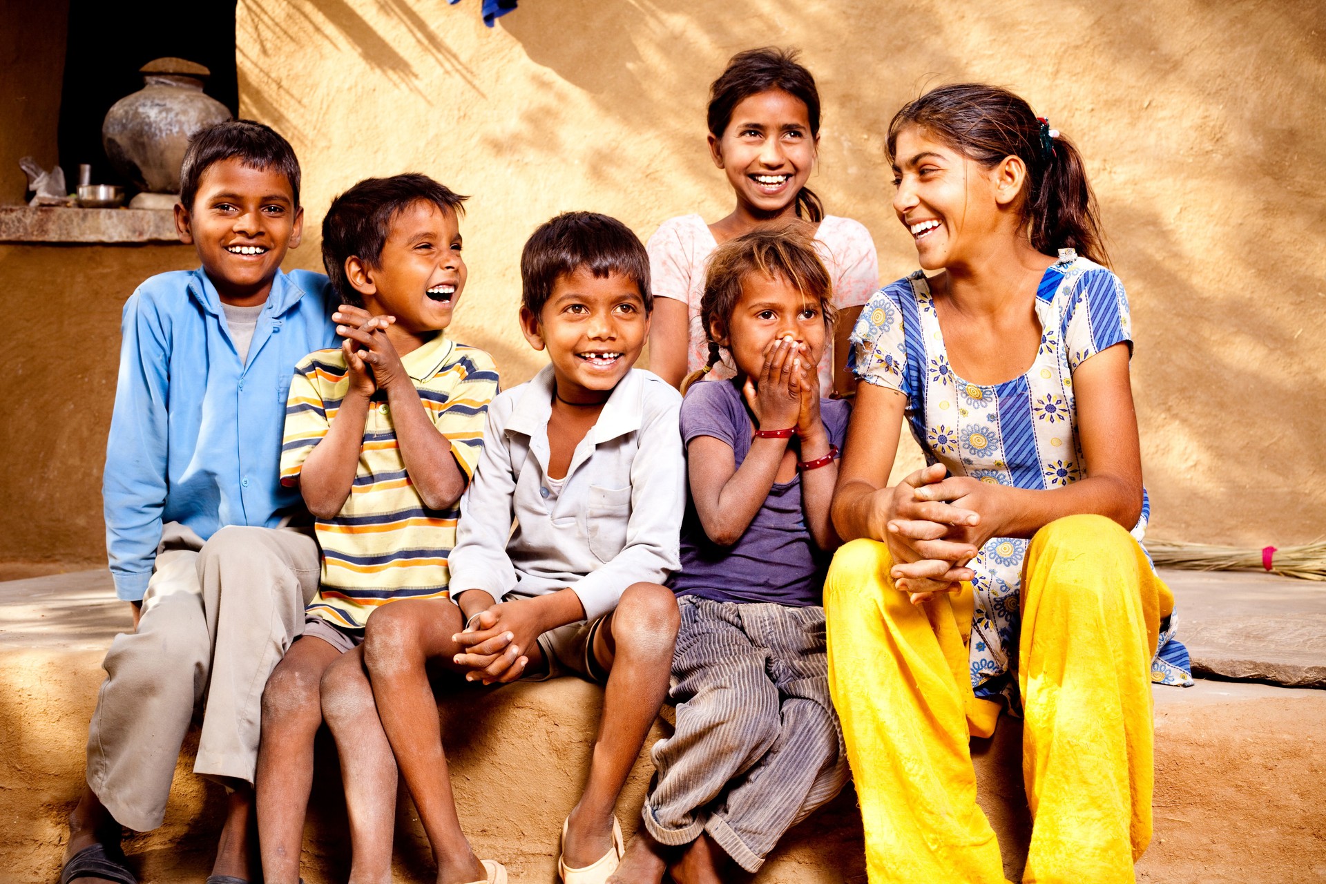 Group of Cheerful Rural Indian Children in Rajasthan